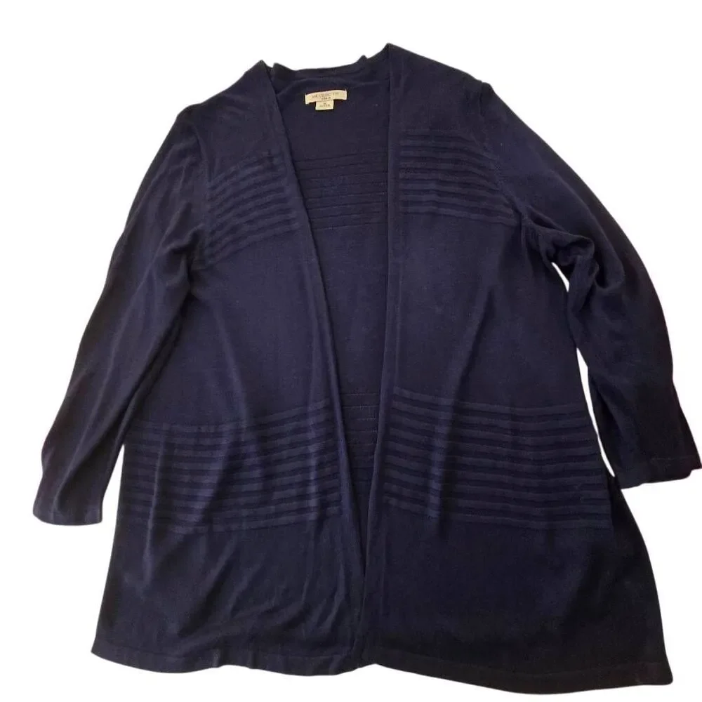 Liz Claiborne Woman Plus Size Open Front Lightweight Cardigan Navy Blue 1X